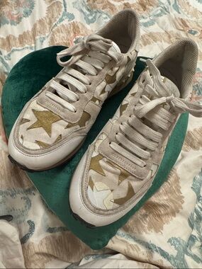 Valentino Garavani White and Gold Star Sneakers